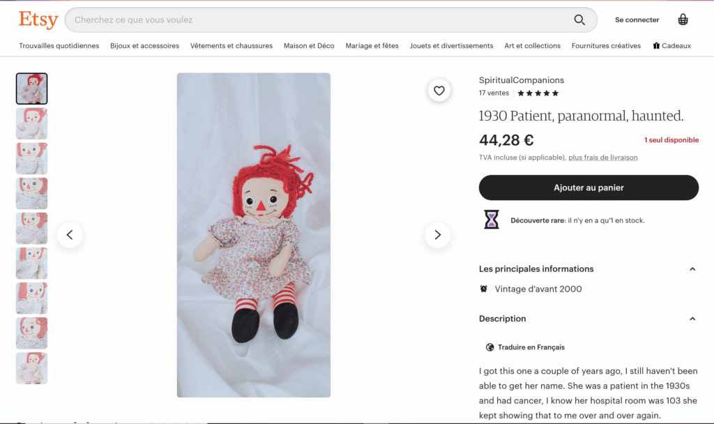 poupée hantée sur etsy réplique annabelle